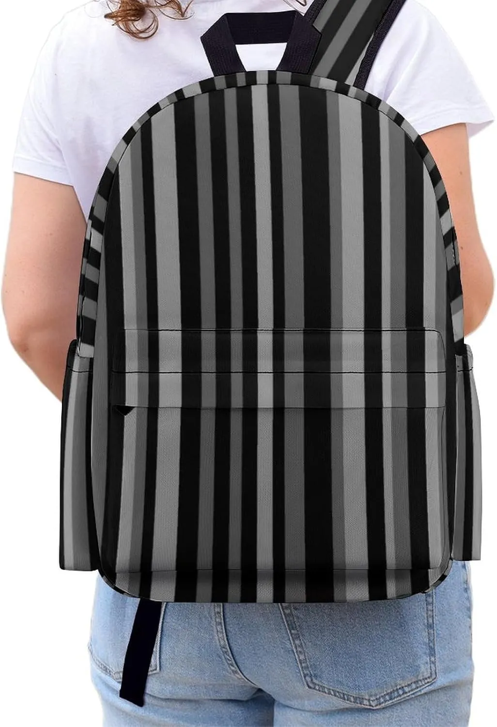 Gray Black Stripes Casual Lightweight Large Capacity Travel Backpack Unisex