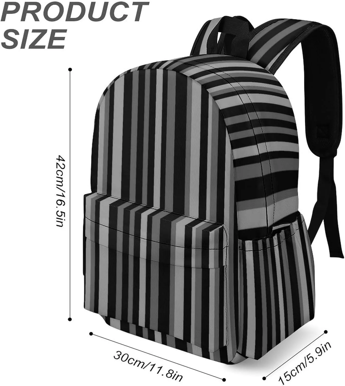 Gray Black Stripes Casual Lightweight Large Capacity Travel Backpack Unisex