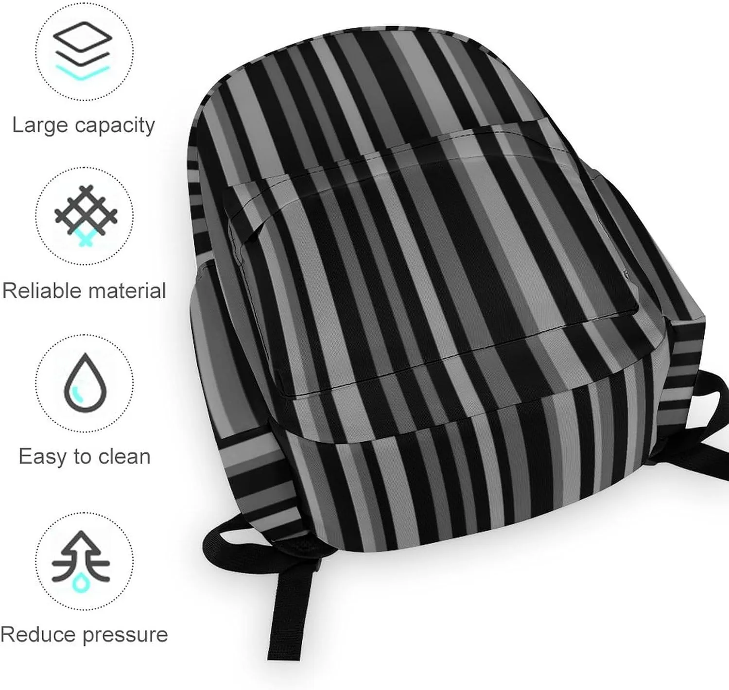 Gray Black Stripes Casual Lightweight Large Capacity Travel Backpack Unisex