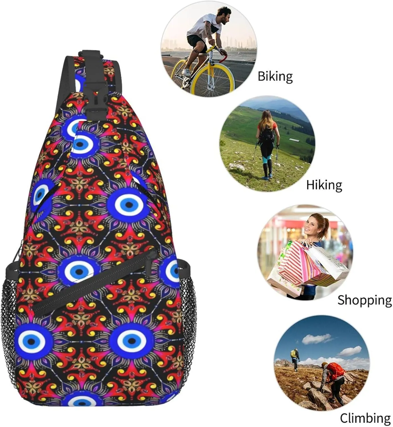 Greek Turkish Evil Eye Artcrossbody Bag, Adjustable Shoulder Strap Chest Bag, Sports Travel, Running, Leisure Waist Bag
