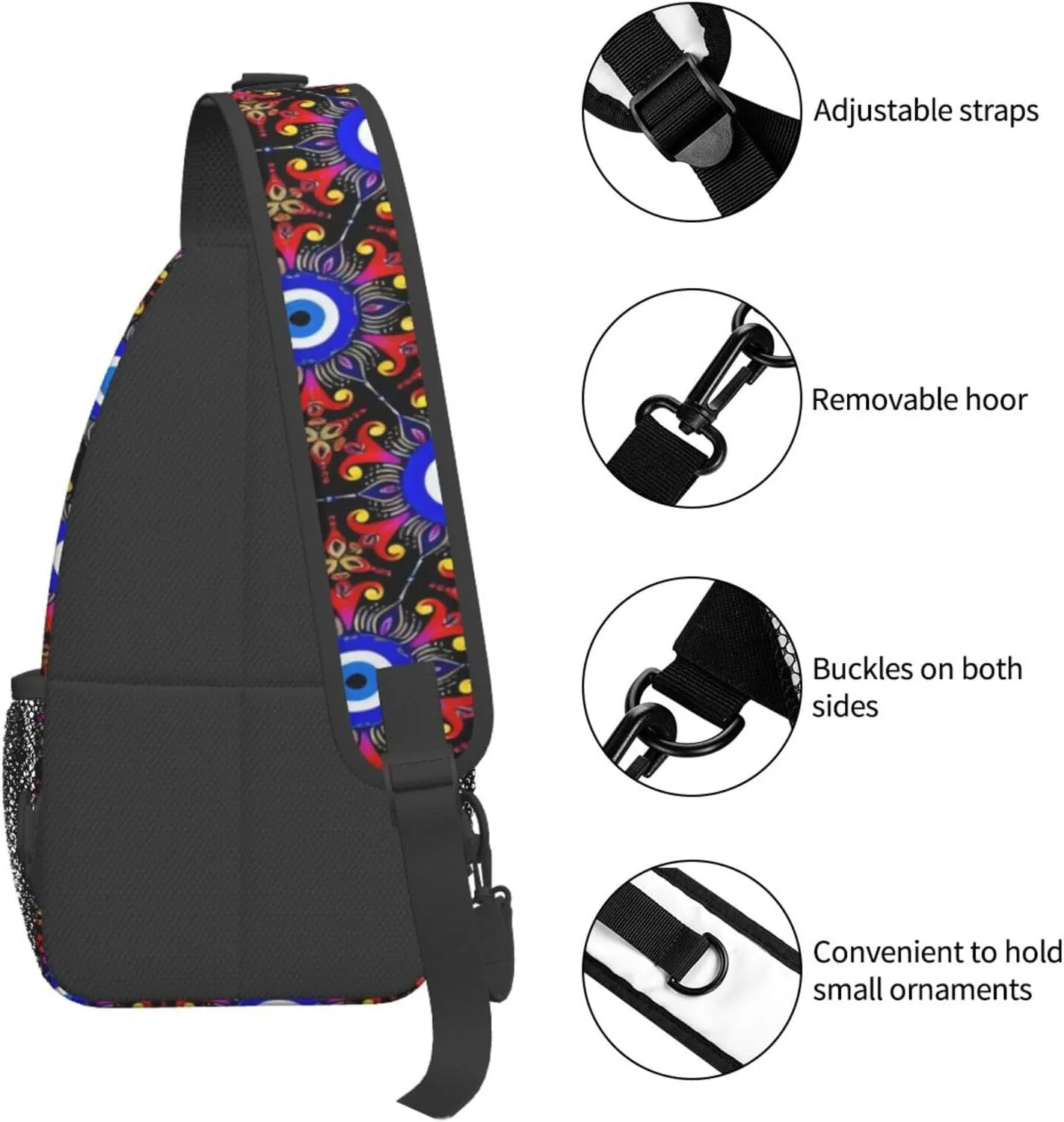 Greek Turkish Evil Eye Artcrossbody Bag, Adjustable Shoulder Strap Chest Bag, Sports Travel, Running, Leisure Waist Bag