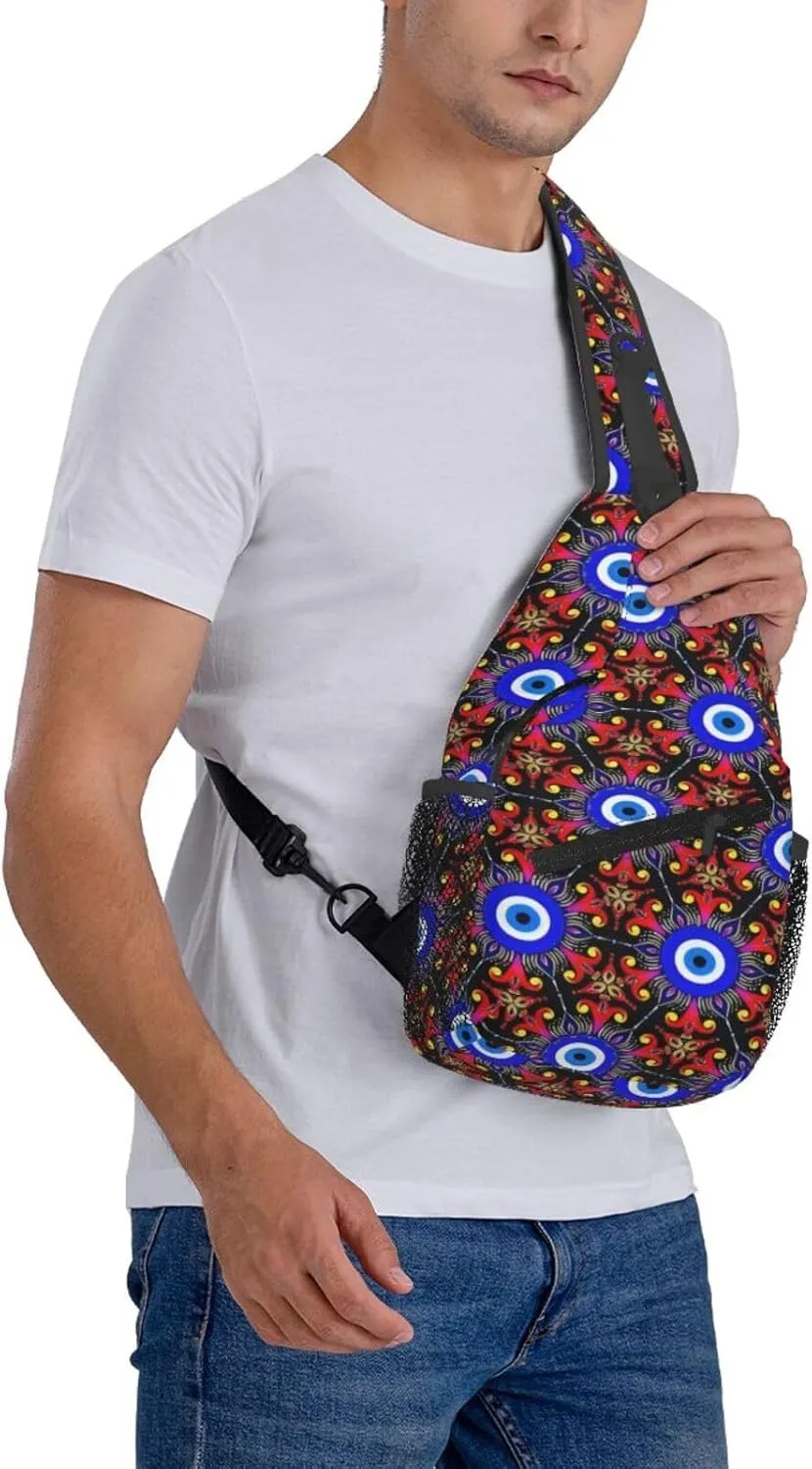 Greek Turkish Evil Eye Artcrossbody Bag, Adjustable Shoulder Strap Chest Bag, Sports Travel, Running, Leisure Waist Bag