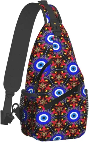 Greek Turkish Evil Eye Artcrossbody Bag, Adjustable Shoulder Strap Chest Bag, Sports Travel, Running, Leisure Waist Bag