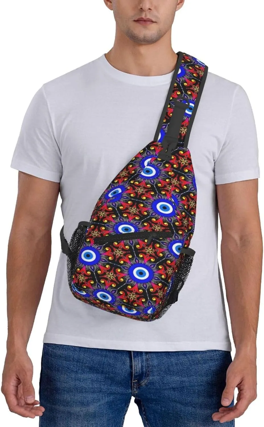 Greek Turkish Evil Eye Artcrossbody Bag, Adjustable Shoulder Strap Chest Bag, Sports Travel, Running, Leisure Waist Bag