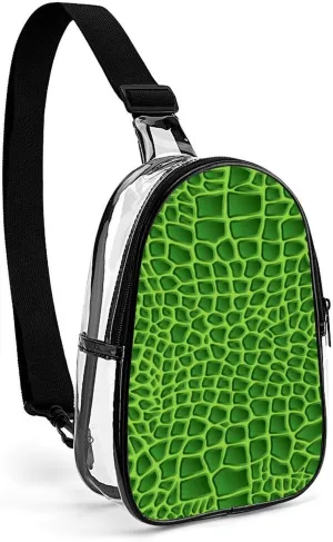 Green Crocodile Lizard Skin Small Sling Backpack Crossbody Sling Bag Chest Bag Cross Body Daypack for Men Women