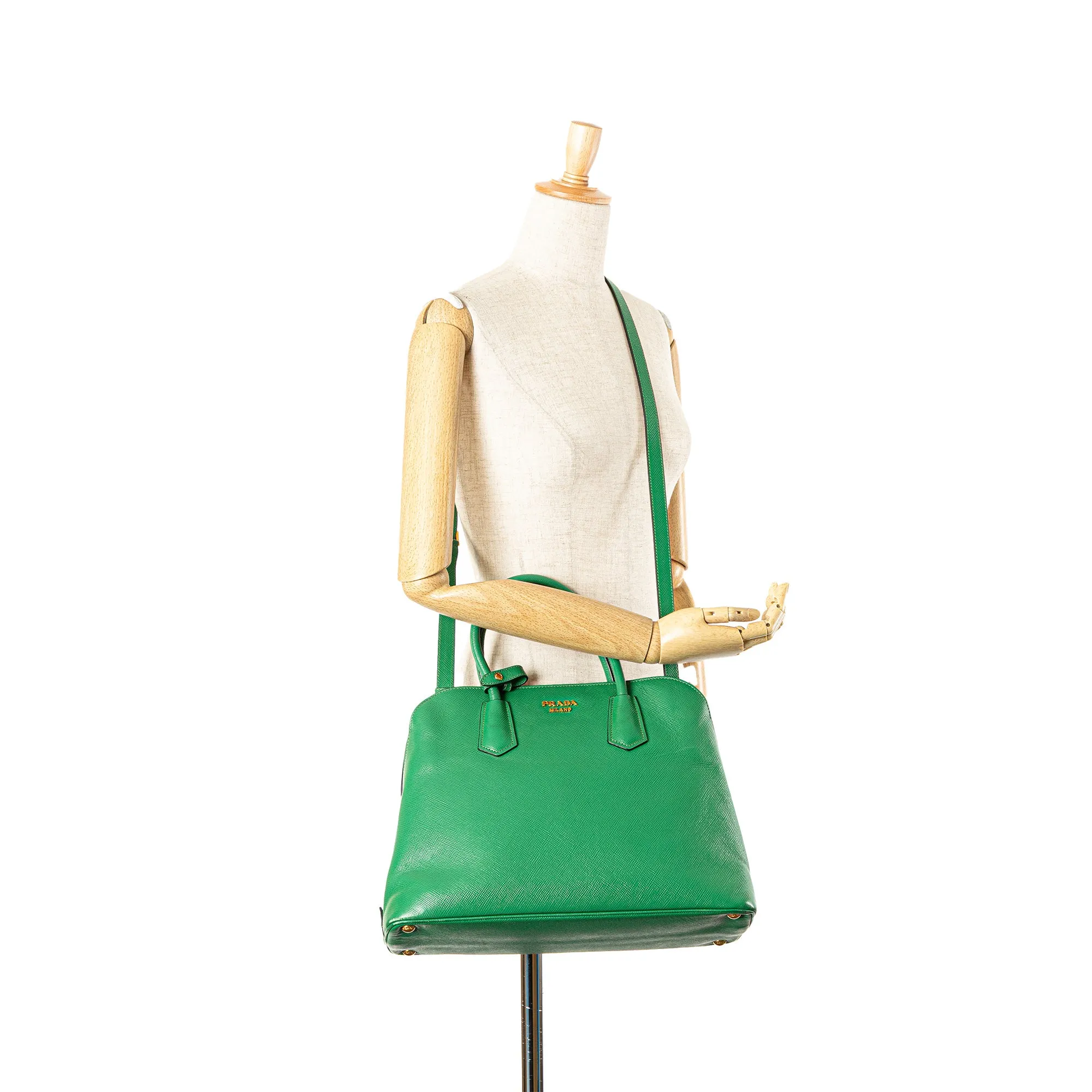 Green Prada Saffiano Cuir Dome Bag Satchel
