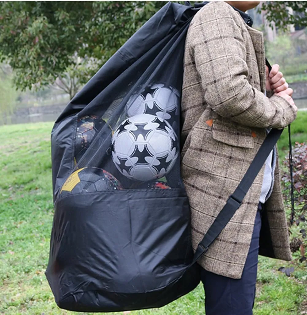 Greenery-GRE Extra Large Mesh Equipment Bag Adjustable Strap Drawstring Heavy Duty Hold 15 Soccer Balls Netball Basketball Football Bags Sports Duffel