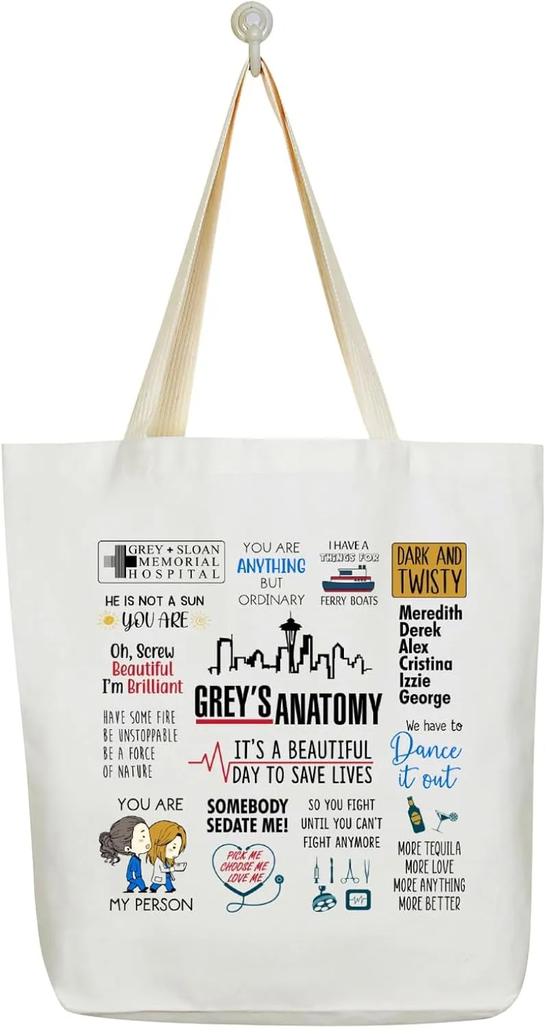 Grey's Anatomy Quotes Gift Tote Shopping Grocery Bag White