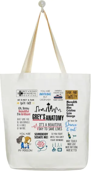 Grey's Anatomy Quotes Gift Tote Shopping Grocery Bag White