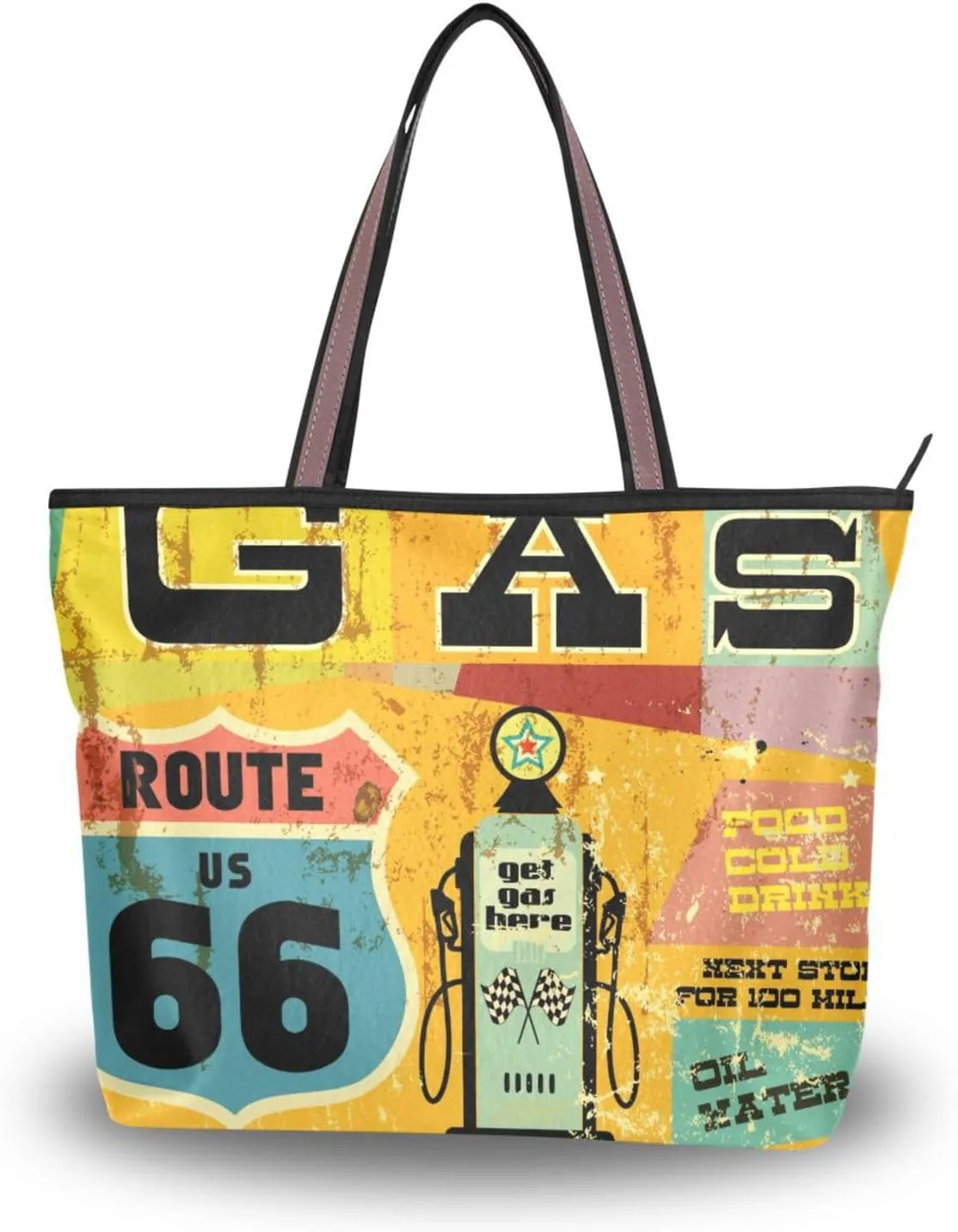 Handbag for Women Route 66 Retro Shoulder Bag Gym Tote Travel Shopping Satchel