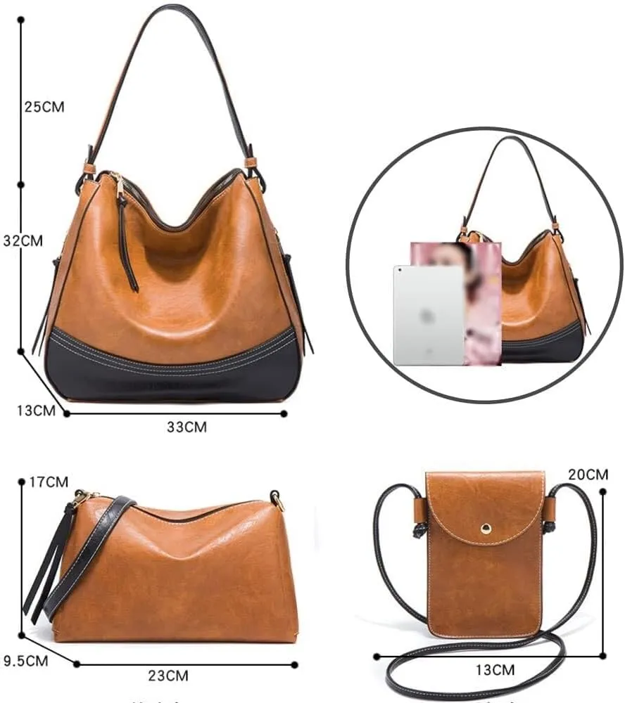 Handbags for Women Tote Bags Color Block Large Capacity Shoulder Bags Card Hold 4 Pcs Set