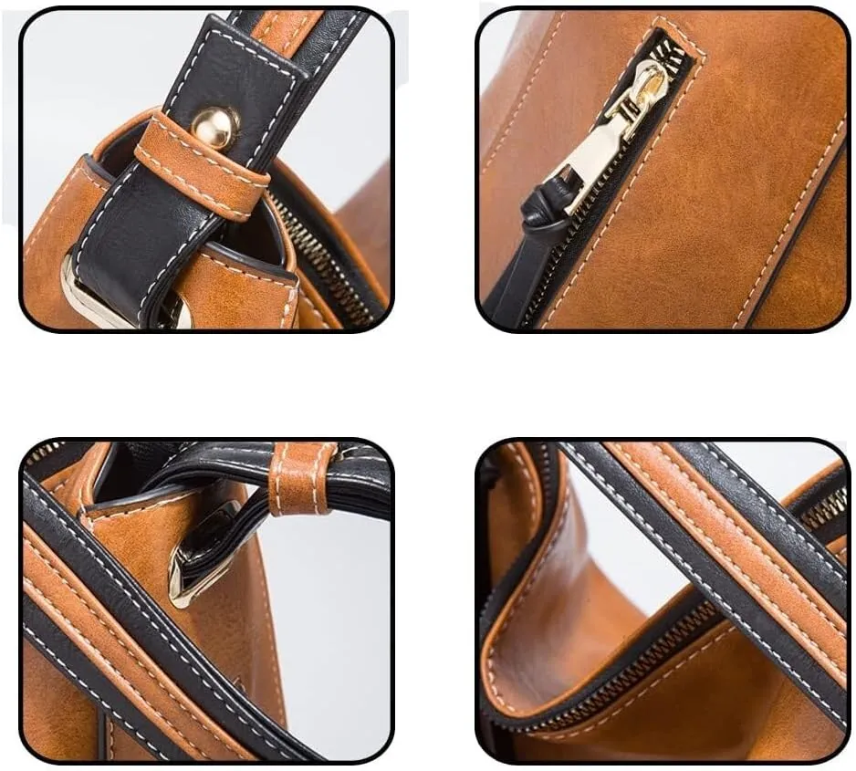 Handbags for Women Tote Bags Color Block Large Capacity Shoulder Bags Card Hold 4 Pcs Set