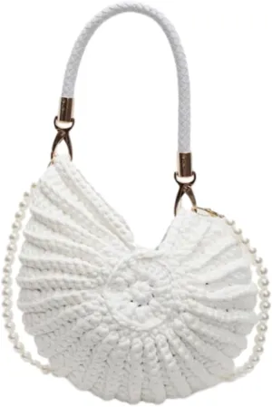 Handwoven Seashell Bag for Women Crochet Beach Bag Boho Clutch with Pearl Strap Leather Handle Unique Design 2025
