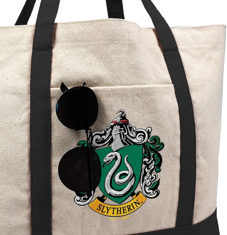 HarryPotter Hogwarts School Crest Tote Bag With External Pocket, Reusable Shoulder Bag for Shopping, Beach, Royal Collection