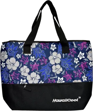 Hawaiian Print Large Insulated Cooler Tote Bag 245 (Honu Family 2 - Navy/Pink)
