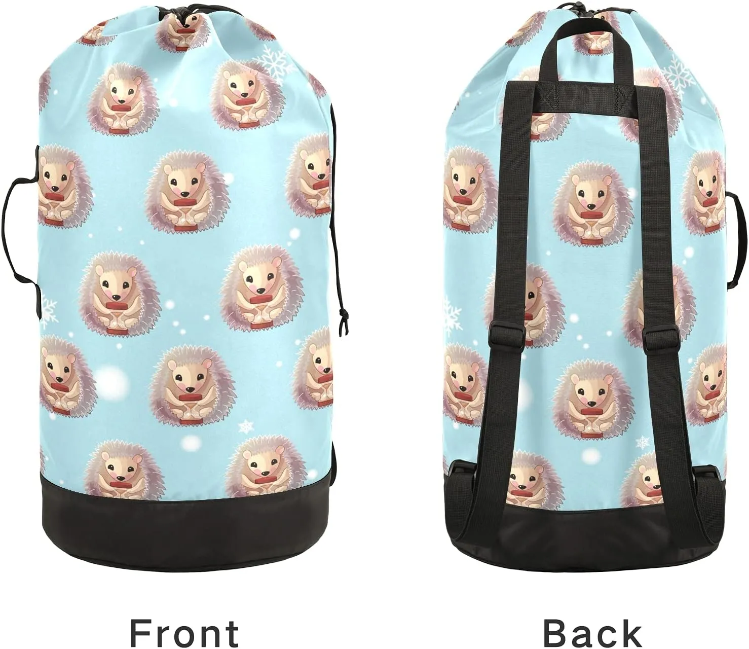 Hedgehog Snowflake Laundry Bag Large Heavy Duty Laundry Backpack with Shoulder Straps Waterproof Laundry bag for Traveling Camp Dirty Clothes Organizer for College Students