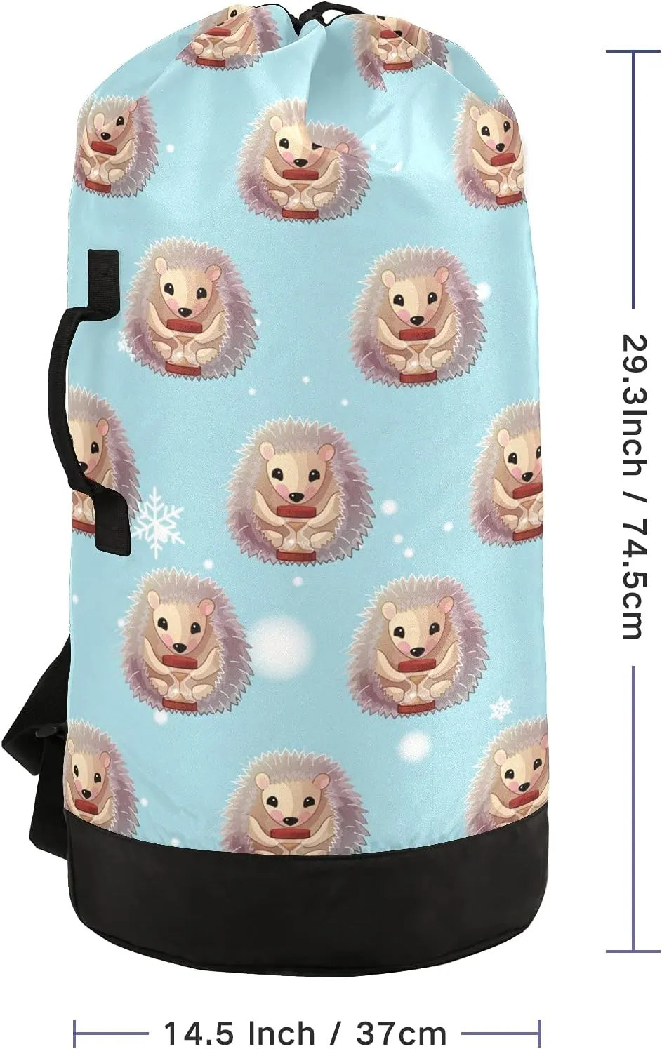 Hedgehog Snowflake Laundry Bag Large Heavy Duty Laundry Backpack with Shoulder Straps Waterproof Laundry bag for Traveling Camp Dirty Clothes Organizer for College Students