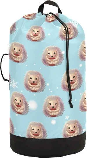 Hedgehog Snowflake Laundry Bag Large Heavy Duty Laundry Backpack with Shoulder Straps Waterproof Laundry bag for Traveling Camp Dirty Clothes Organizer for College Students
