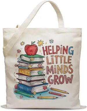 Helping Little Minds Grow,Thank You Teacher Canvas Tote Bag Gfit for Women,End of Year Tote Bag for Daycare Teacher,Appreciation Gift for Teacher's day,Est Teacher Gifts for Farewell Goodbye-46