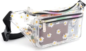 Holographic 80s 90S Rave Stars Neon Transparent Gravel Fanny Pack for Women - Great Waist Pack for Games, Concerts, Rave, Festival, Travel