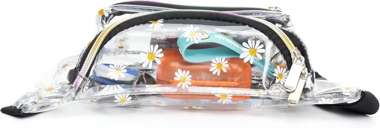 Holographic 80s 90S Rave Stars Neon Transparent Gravel Fanny Pack for Women - Great Waist Pack for Games, Concerts, Rave, Festival, Travel