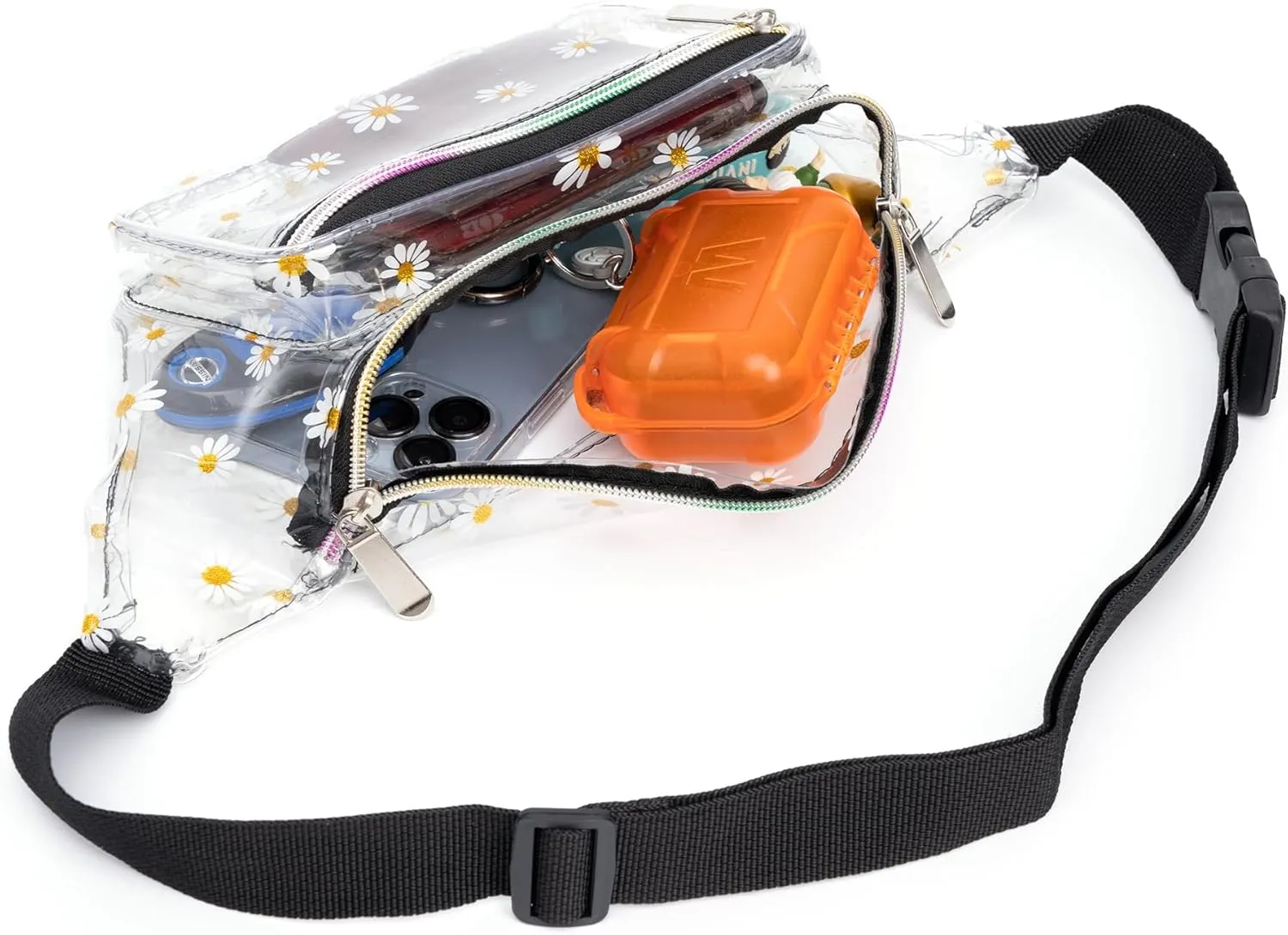 Holographic 80s 90S Rave Stars Neon Transparent Gravel Fanny Pack for Women - Great Waist Pack for Games, Concerts, Rave, Festival, Travel