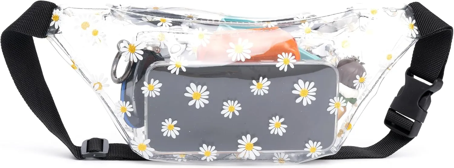 Holographic 80s 90S Rave Stars Neon Transparent Gravel Fanny Pack for Women - Great Waist Pack for Games, Concerts, Rave, Festival, Travel