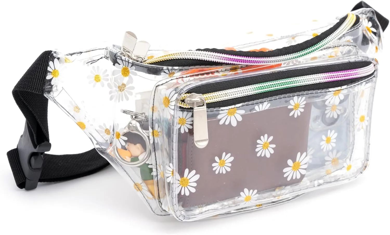 Holographic 80s 90S Rave Stars Neon Transparent Gravel Fanny Pack for Women - Great Waist Pack for Games, Concerts, Rave, Festival, Travel