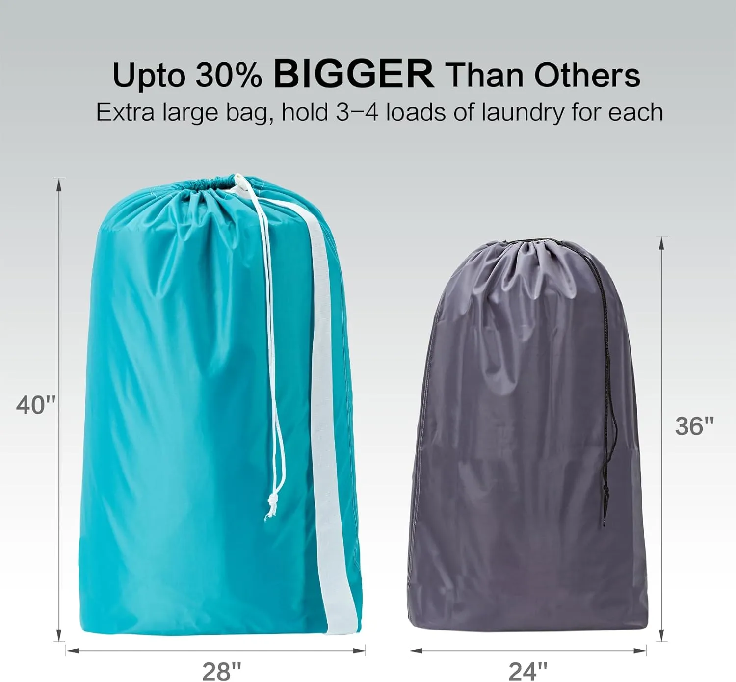 HOMEST 2 Pack XL Nylon Laundry Bag with Strap, Large Dirty Clothes Organizer, Easy Fit a Laundry Hamper or Basket, Can Carry Up to 4 Loads of Laundry, Black and Sky Blue
