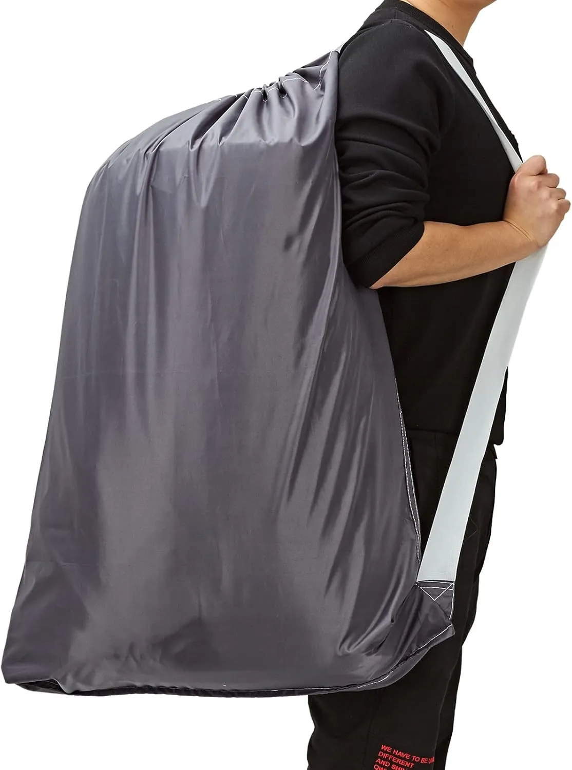 HOMEST 2 Pack XL Nylon Laundry Bag with Strap, Large Dirty Garments Organizer, Easy Fit a Hamper or Clothing Basket, Can Carry Up to 4 Loads of Clothes, Grey and Sky Blue