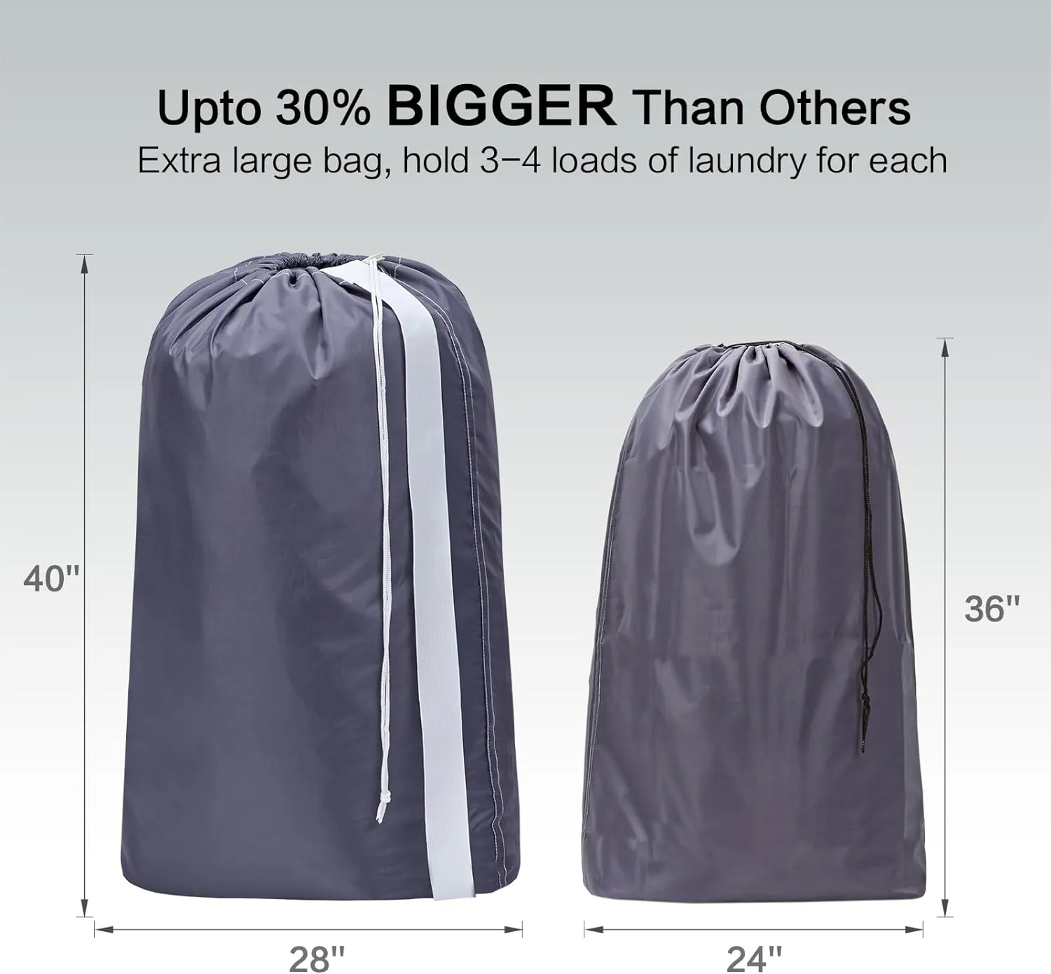 HOMEST 2 Pack XL Nylon Laundry Bag with Strap, Large Dirty Garments Organizer, Easy Fit a Hamper or Clothing Basket, Can Carry Up to 4 Loads of Clothes, Grey and Sky Blue
