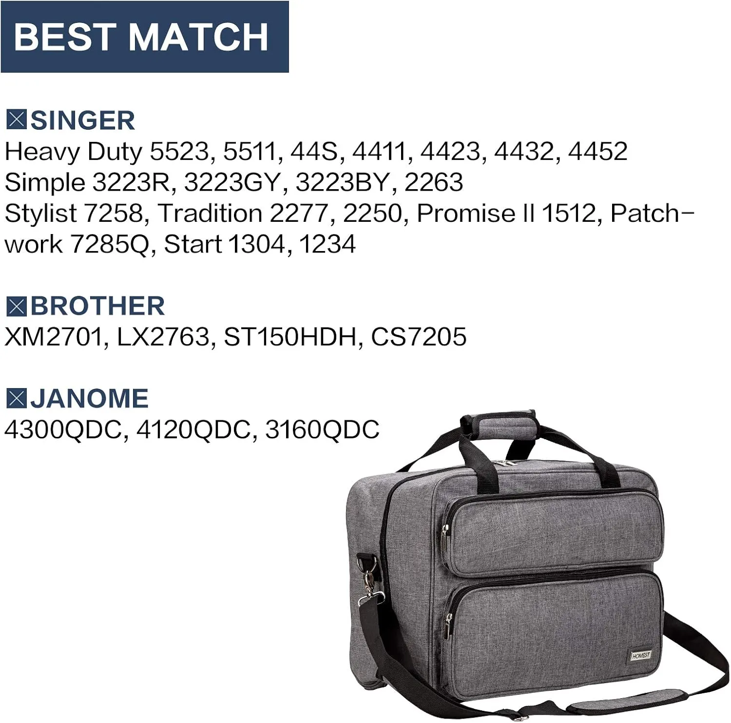 HOMEST Sewing Machine Carrying Case, Universal Tote Bag with Shoulder Strap Compatible with Most Standard Singer, Brother, Janome, Grey (Patent Design)