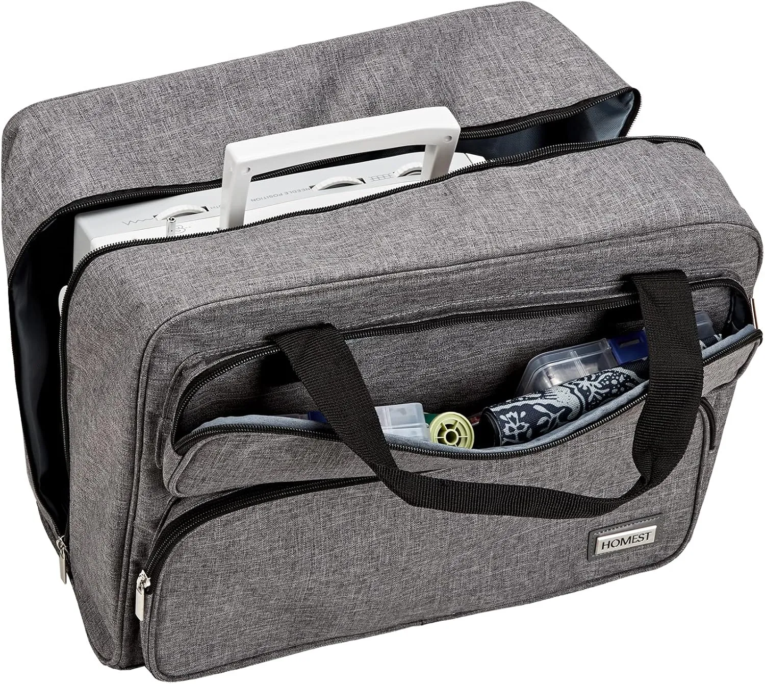 HOMEST Sewing Machine Carrying Case, Universal Tote Bag with Shoulder Strap Compatible with Most Standard Singer, Brother, Janome, Grey (Patent Design)