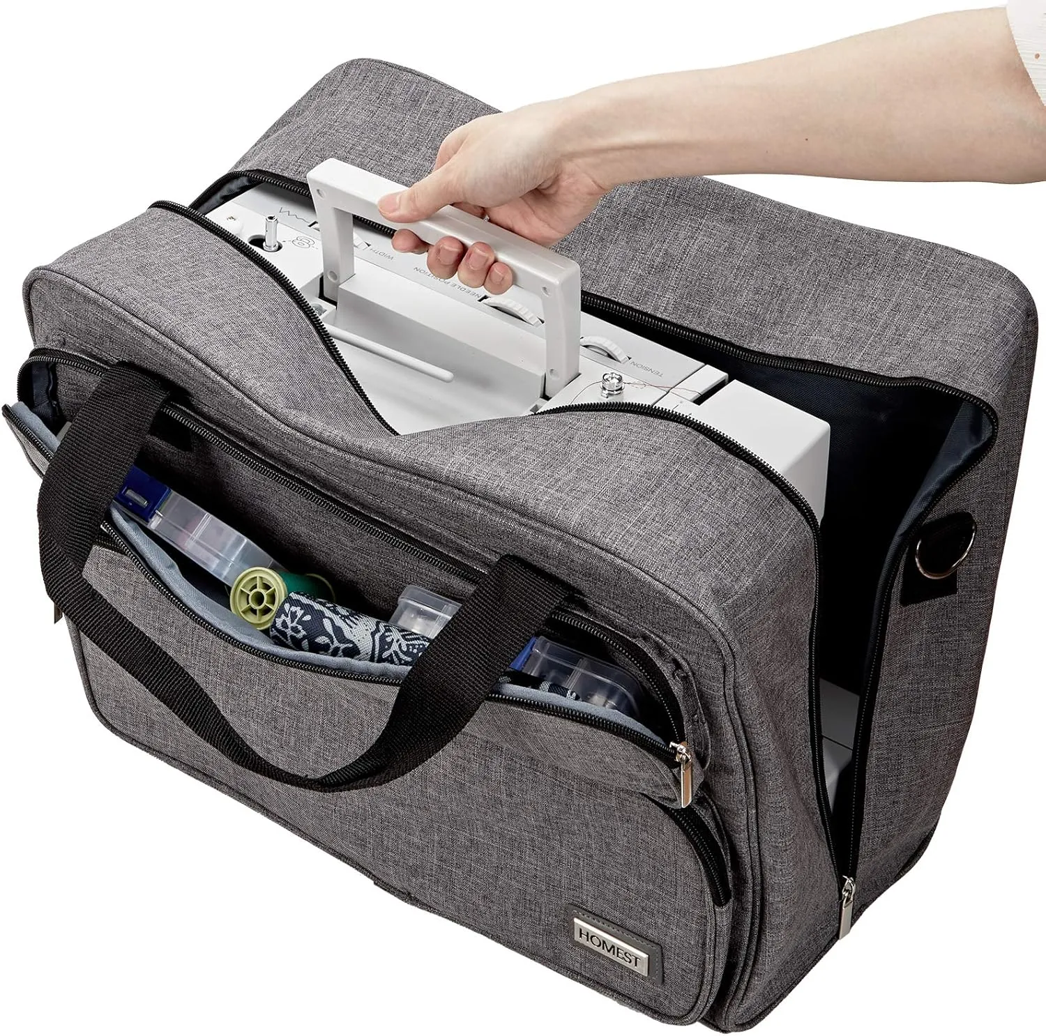 HOMEST Sewing Machine Carrying Case, Universal Tote Bag with Shoulder Strap Compatible with Most Standard Singer, Brother, Janome, Grey (Patent Design)