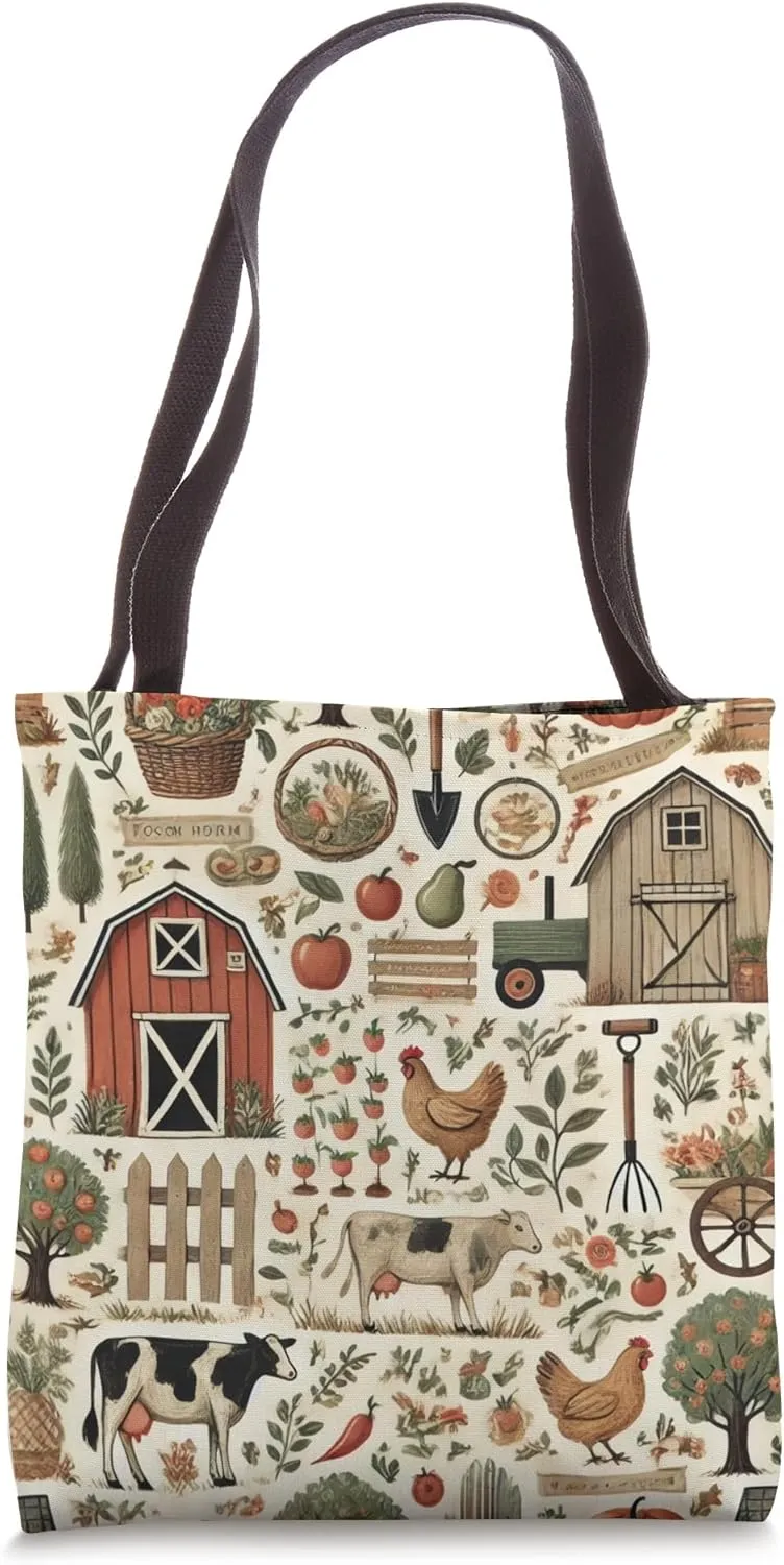 Homestead Farm House Design Chickens Cows & Barns Tote Bag