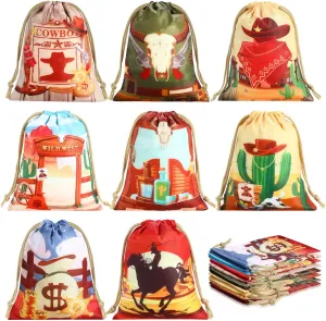 Honoson 24 Pieces Western Cowboy Party Gift Bags 5 x 7 Inch Cowboy Party Candy Treat Bags Western Theme Goodie Drawstring Pouch for Birthday Baby Shower Decoration Supplies