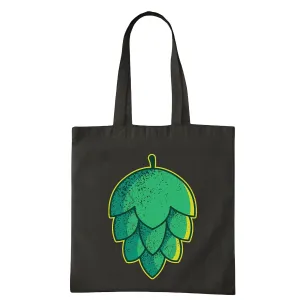 Hop Flower Illustration Gift for Nature Lovers Unique Design Navy Black Multicolor Canvas Tote Bag