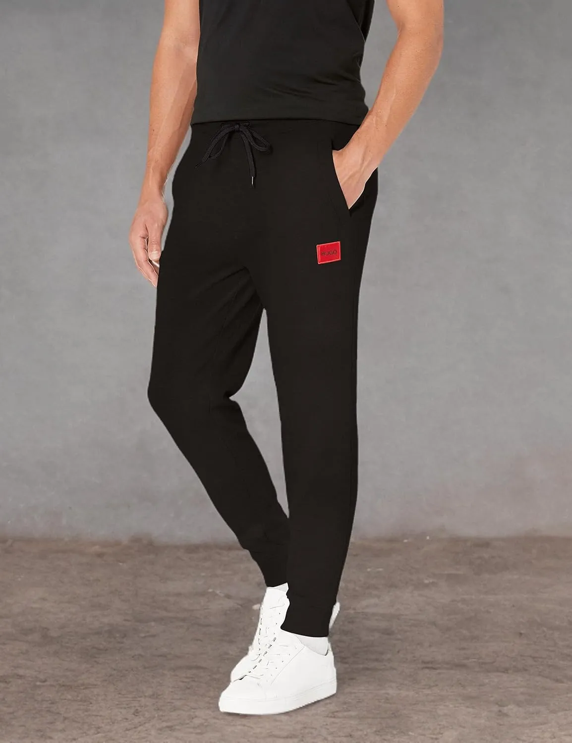 HUGO Men's Regular Fit Square Logo Jersey Drawstring Joggers