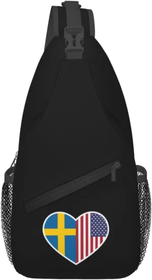 I Love America And Sweden Crossbody Bags For Women Men Chest Backpack Gym Shoulder Bag Travel Outdoor Sports Casual Crossbody Bags