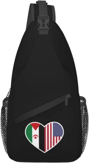 I Love America And The Sahrawi Arab Democratic Republic Crossbody Bags For Women Men Chest Backpack Gym Shoulder Bag Travel Outdoor Sports Casual Crossbody Bags
