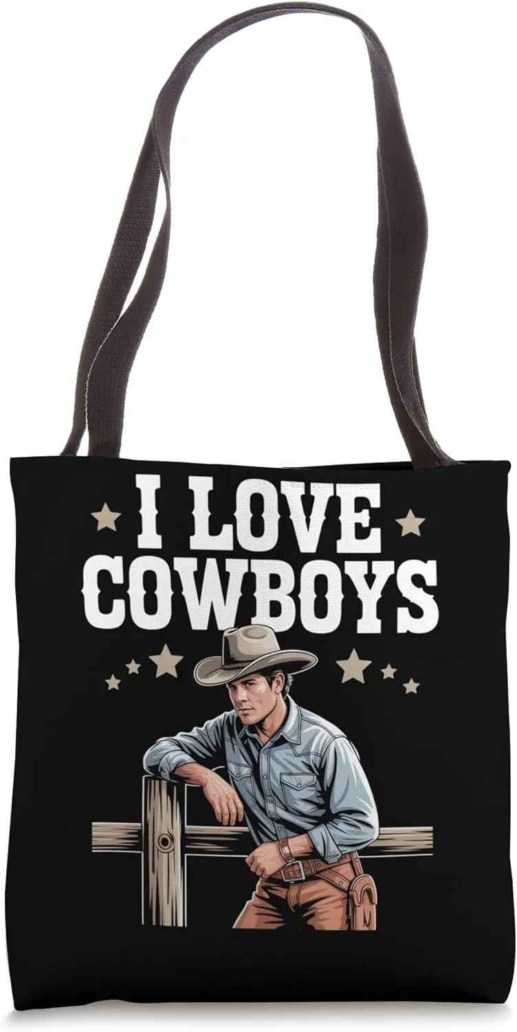 I Love Cowboys Western Theme Design Tote Bag