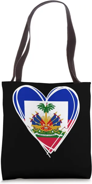 I Love Haiti Unique Haitian Flag Heart Graphic Haitian Pride Tote Bag