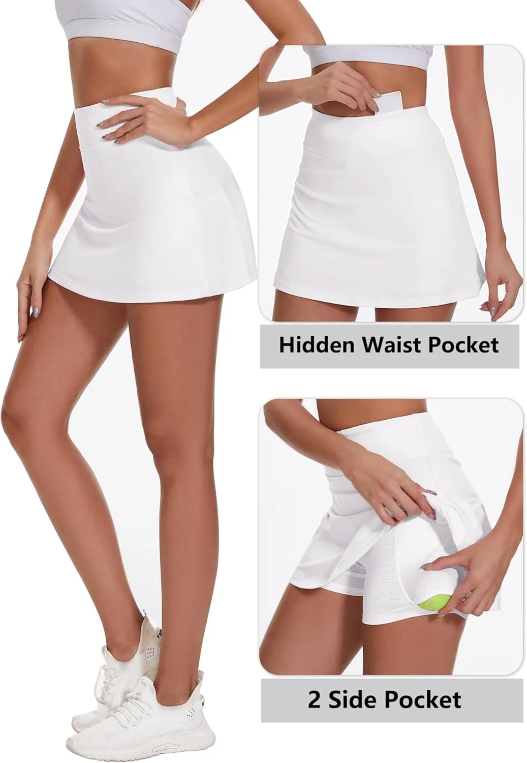 Ibeauti Womens Back Pleated Athletic Tennis Skorts Golf Skirts with 3 Pockets Mesh Shorts for Running Active Workout