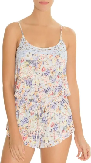 In Bloom by Jonquil Womens Floral Romper (Blue/Peach, X-Small)