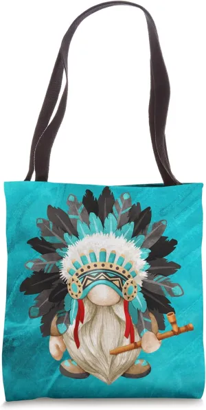 Indian Chief With Peace Pipe Feather Headdress Unique Gnome Tote Bag