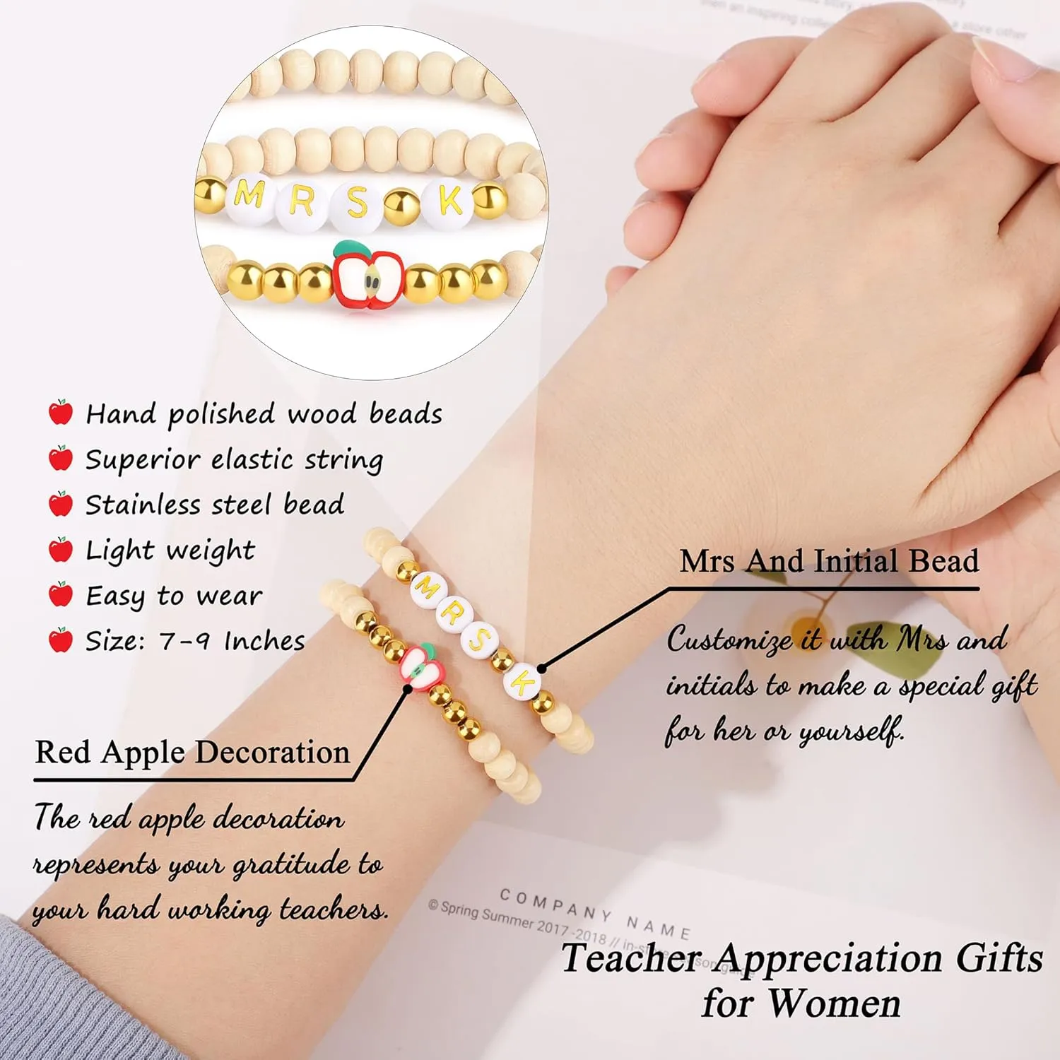 Initial Teacher Appreciation Gifts for Women, Christmas Thanksgiving Thank You Gifts for Teachers Set of 5