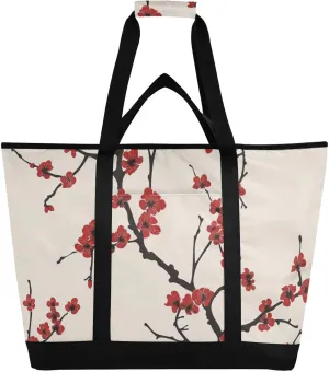 Insulated Cooler Bag Keeps Food Hot or Cold Insulated Reusable Grocery Bag for Shopping Food Travel Beach Camping Chinese Redbud Floral