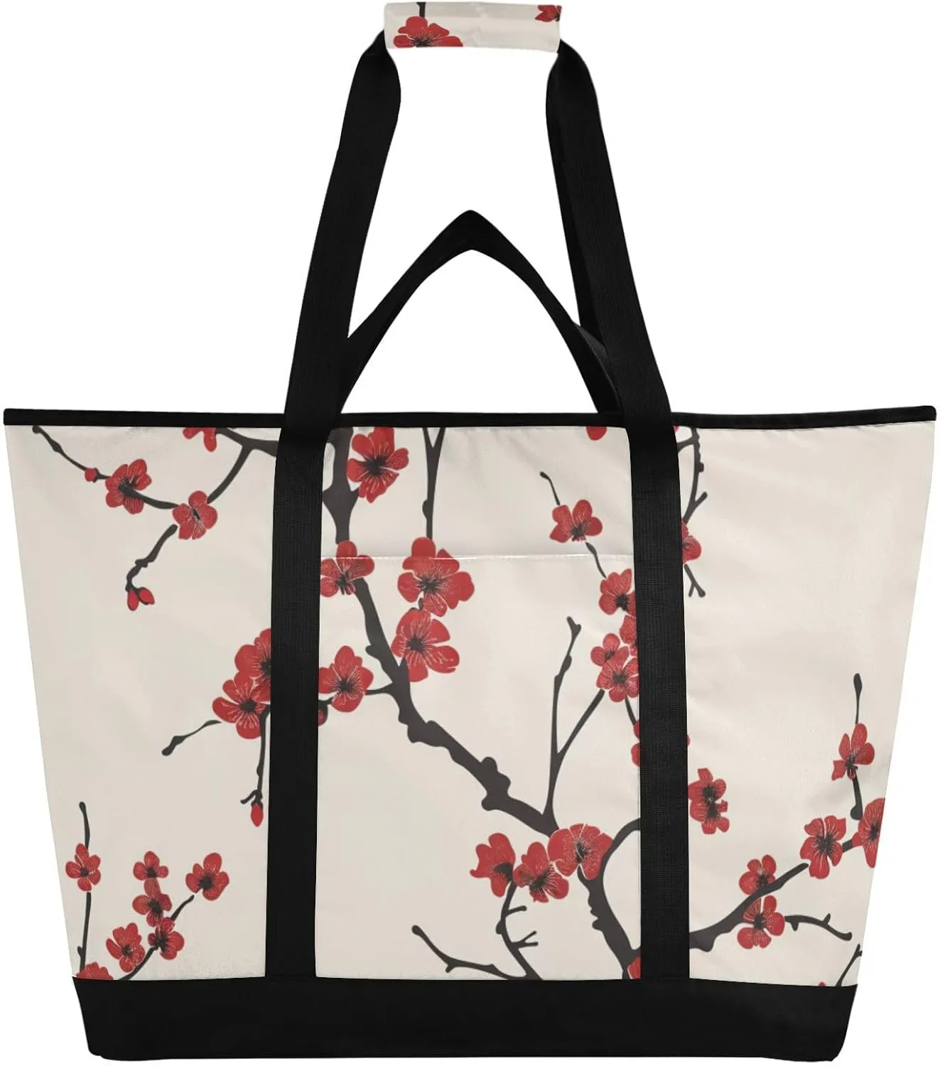 Insulated Cooler Bag Keeps Food Hot or Cold Insulated Reusable Grocery Bag for Shopping Food Travel Beach Camping Chinese Redbud Floral