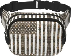 Interstellar American flag Camouflage Print Trendy pack crossbod Square Double Layer Waist Bag Travel and Workout Accessory