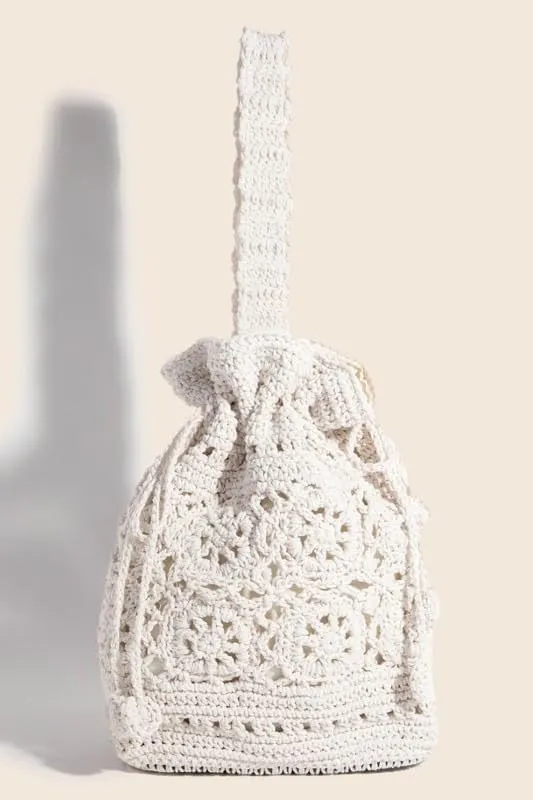 Intricate Braided Single Strap Drawstring Bag (Ivory)